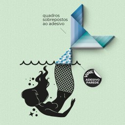 Mergulho da Sereia - Wall concept, montagem entre quadros e adesivo de parade - 5 peças + adesivo É  - 3