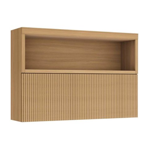 Armário Aéreo Cozinha Modulado Marquesa C/ Nicho e 1 Porta Basculante Ripada 120cm Nature - Nesher