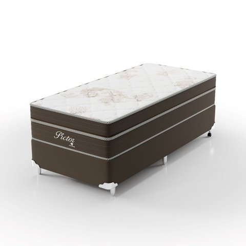 Cama Box Solteiro 88x188x71cm Molas Ensacadas Pictor Montreal Marrom/Bege
