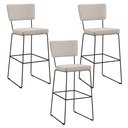 Ver imagem 1 de Kit 03 Banquetas Alta para Cozinha Sala de Jantar Base em Aço Fixa Allana L02 Linho Cru - Lyam