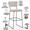Ver imagem 4 de Kit 03 Banquetas Alta para Cozinha Sala de Jantar Base em Aço Fixa Allana L02 Linho Cru - Lyam