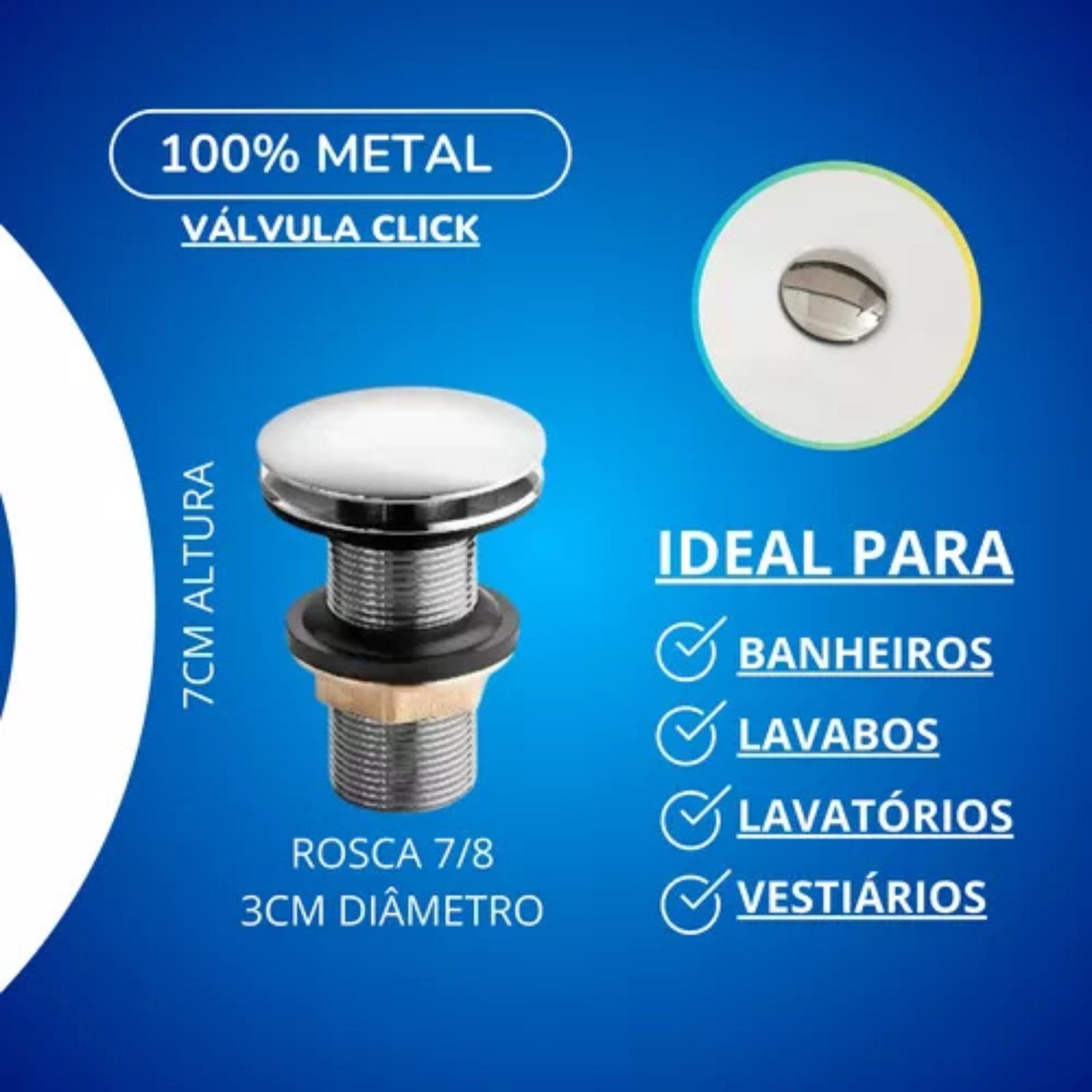 Valvula Ralo Click Cromado Pia Lavatório Cuba Metal 7/8 - 4