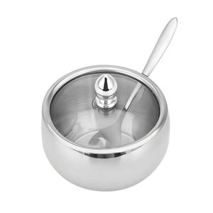 Açucareiro de Inox e Tampa de Vidro com Colher.