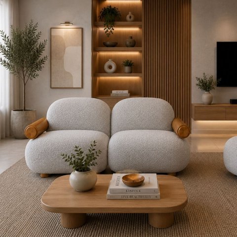 Sofá Leaf 180 cm 2 Lugares Orgânico Luxo Sala de Estar:Bouclê Cinza