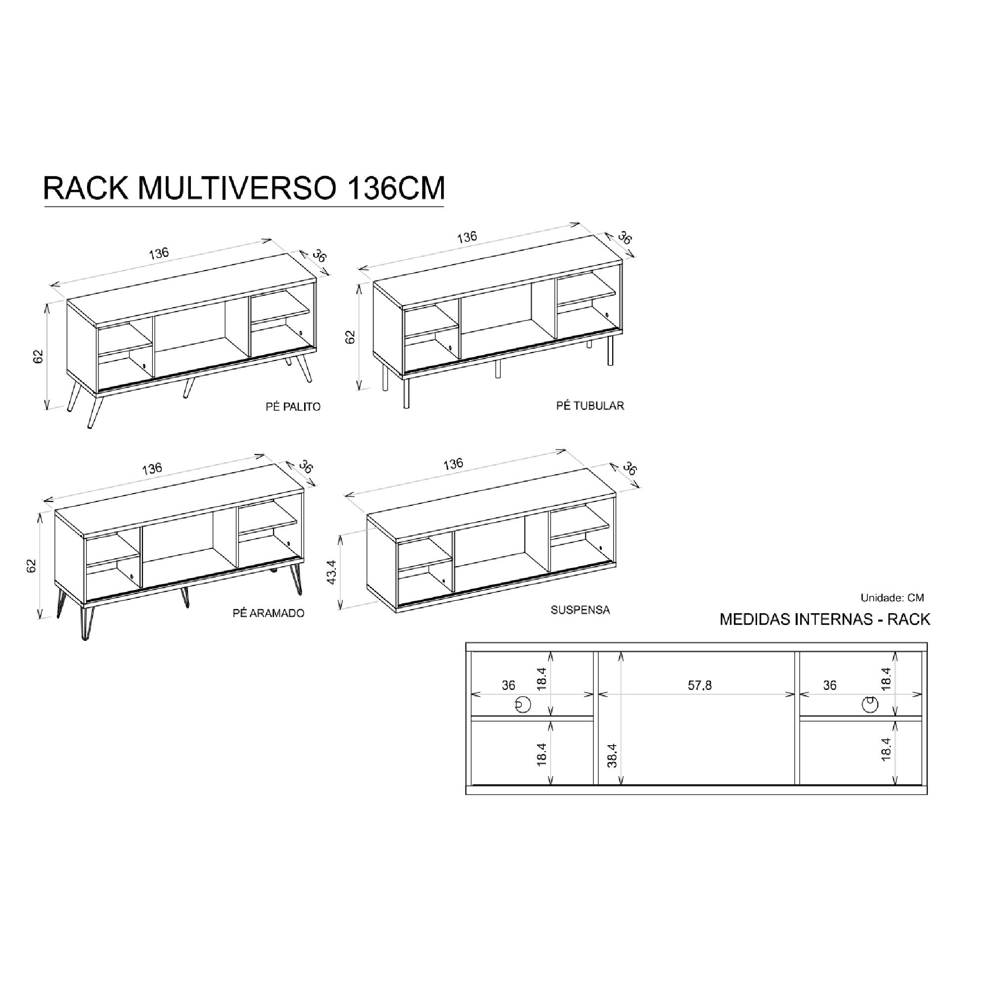 Rack Suspenso para TV até 55 Polegadas 136cm em BP Porta Pier Multiverso CabeCasa MadeiraMadeira - 7