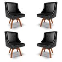 Ver imagem 1 de Kit 4 Cadeiras Decorativas Sala de Jantar Base Giratória de Madeira Firenze PU Preto Brilho/Natural