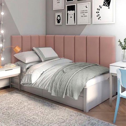 Cabeceira Estofada para Cama de Solteiro em L - 15 Módulos