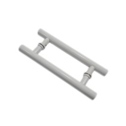 Kit ferragens para porta de vidro blindex pivotante + puxador tubular redondo 30x20cm - Branco - 2