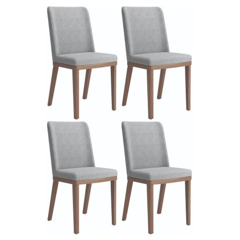 Conjunto de 4 Cadeiras de Madeira Maciça Kalina Natural com Cinza Stone