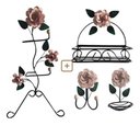 Ver imagem 1 de Kit para Banheiro 4 Peças em Ferro com Rosas:rosa