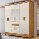 Ver imagem 1 de Guarda-Roupas Casal 8 Portas 1 Gaveta com Espelho Portugal Off White/Freijó
