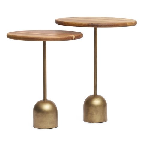 Conjunto Mesas Laterais em Madeira e Metal Dourado - 2pçs