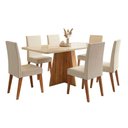 Ver imagem 1 de Conjunto Sala de Jantar Mesa 1,60m com Vidro Anjos 6 Cadeiras Linho Milano Viero Madeirado - Creme