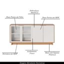 Ver imagem 3 de Buffet Aparador Gunga Decorativo 160cm Mdf Portas de Vidro Offwhite/freijó G73 - Gran Belo