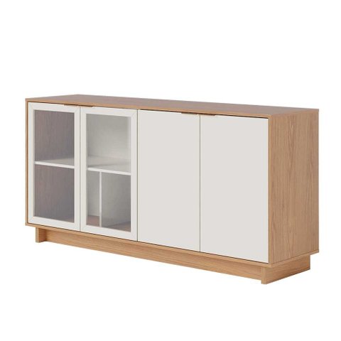 Buffet Aparador Gunga Decorativo 160cm Mdf Portas de Vidro Offwhite/freijó G73 - Gran Belo