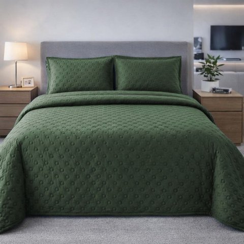 Cobre Leito Balle Casal Queen 3 Peças Colcha Cama Verde