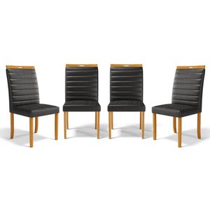 Kit com 4 Cadeiras Sara Madeira Maciça Estofadas para Mesa de Jantar Courino Preto 503