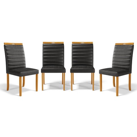 Kit com 4 Cadeiras Sara Madeira Maciça Estofadas para Mesa de Jantar Courino Preto 503
