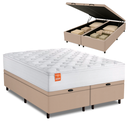 Ver imagem 1 de Cama Box Baú Colchão Casal King Molas Ensacadas Real 193x203x68cm Branco / Bege Inducol