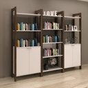 Ver imagem 1 de Kit 3 Estantes para Livros 4 Portas Biblioteca Az Premium Espresso Móveis Branco/Nogal