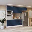 Ver imagem 1 de Armário de Cozinha Completa 100% Mdf 270cm Branco/azul Profundo Celeste Kappesberg