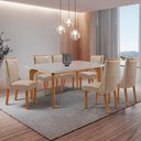 Ver imagem 1 de Mesa de Jantar Liz 180cm Tampo MDF Vidro Canto Copo com 6 Cadeiras Carolina