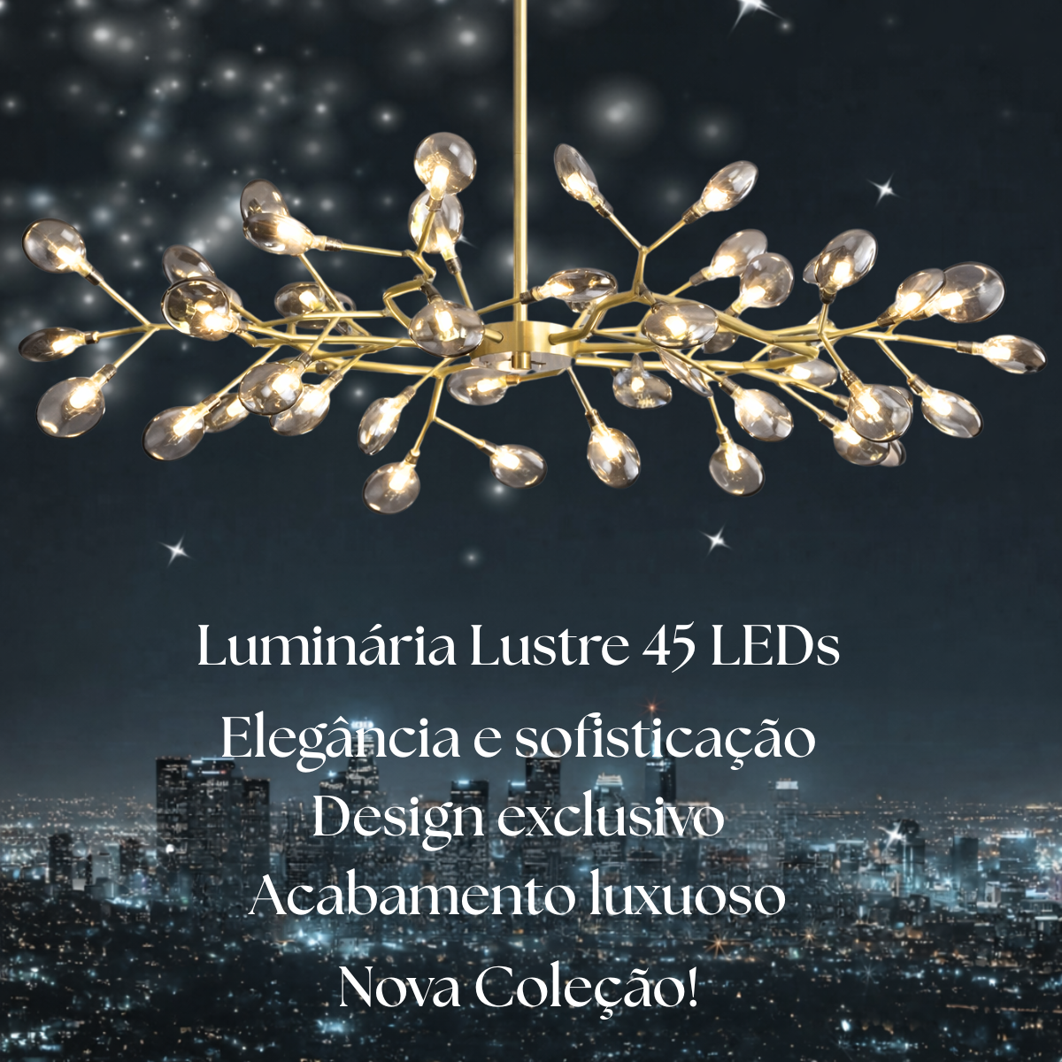 Lustre Teto 85cm Ramos de Árvore 45 Leds Luminária Metal Dourado Gimpo Ra-45-gold-ash - 12
