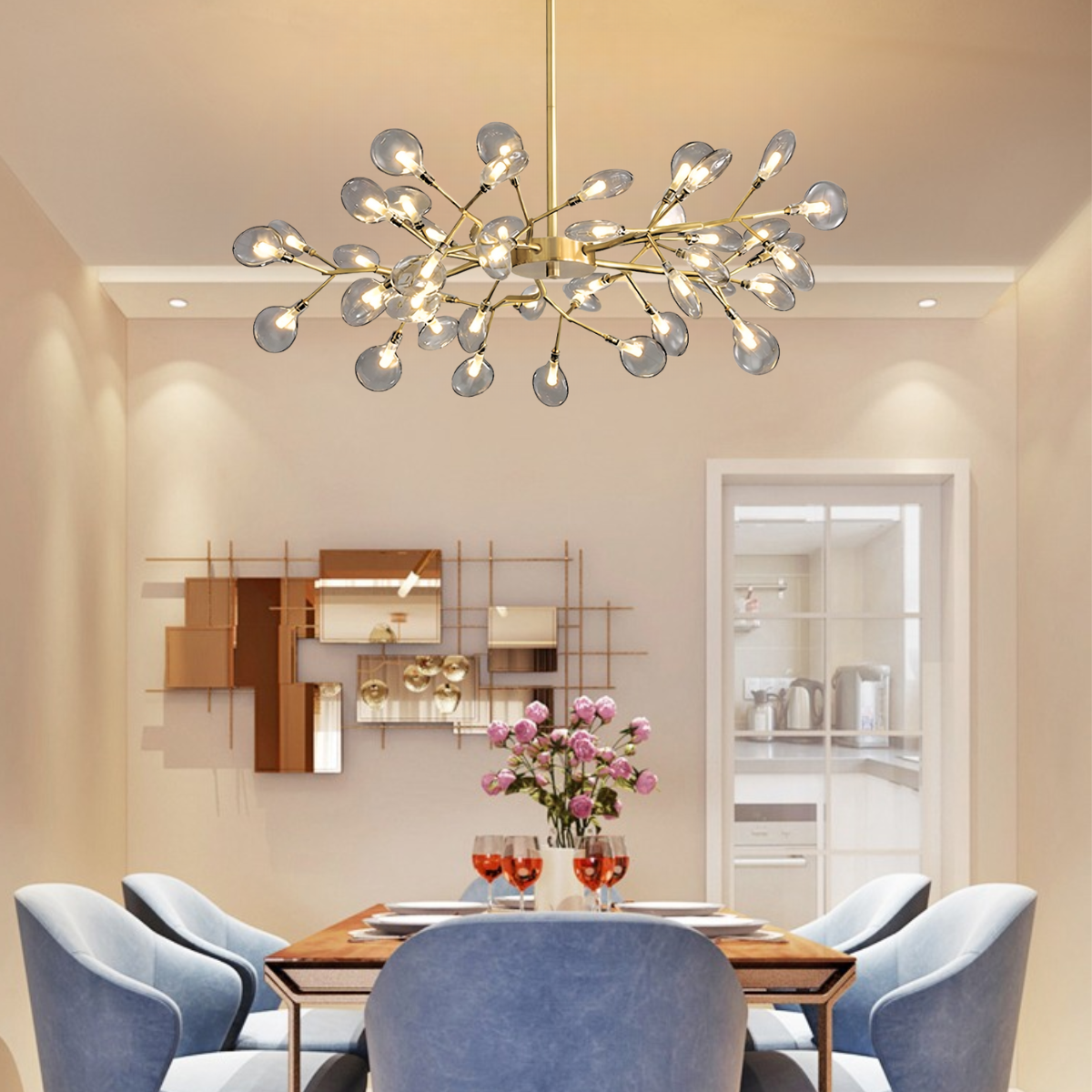 Lustre Teto 85cm Ramos de Árvore 45 Leds Luminária Metal Dourado Gimpo Ra-45-gold-ash - 7