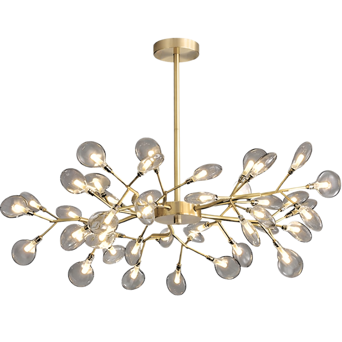 Lustre Teto 85cm Ramos de Árvore 45 Leds Luminária Metal Dourado Gimpo Ra-45-gold-ash
