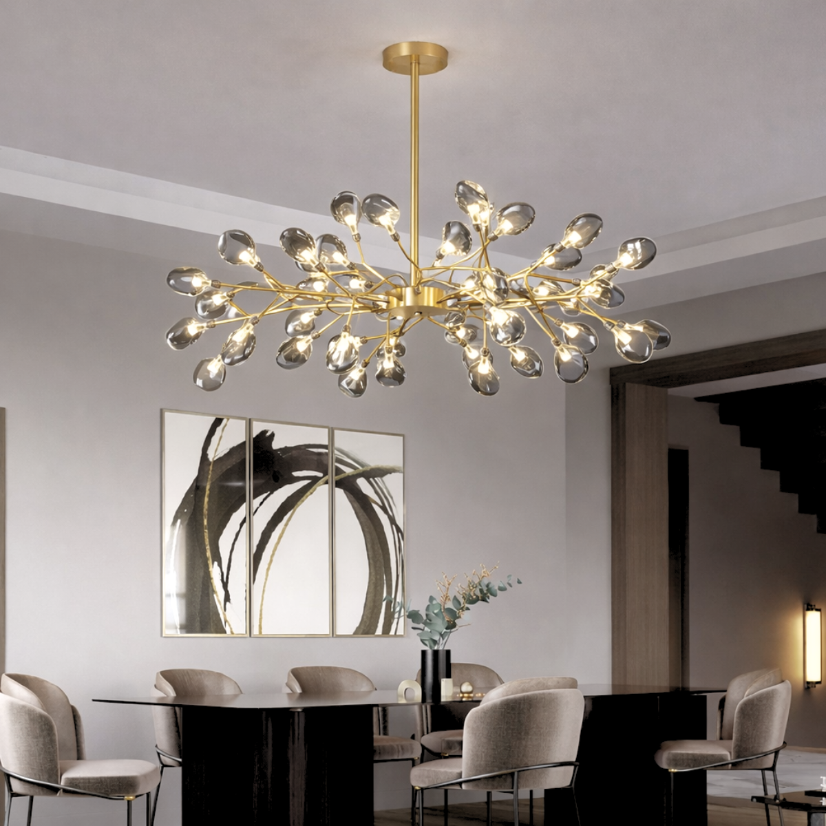 Lustre Teto 85cm Ramos de Árvore 45 Leds Luminária Metal Dourado Gimpo Ra-45-gold-ash - 2