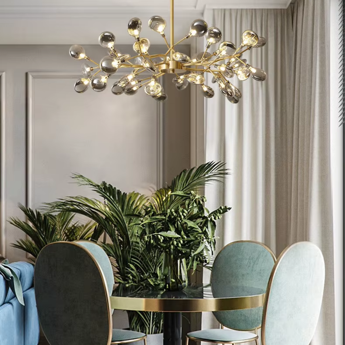 Ver mais imagens de Lustre Teto 85cm Ramos de Árvore 45 Leds Luminária Metal Dourado Gimpo Ra-45-gold-ash