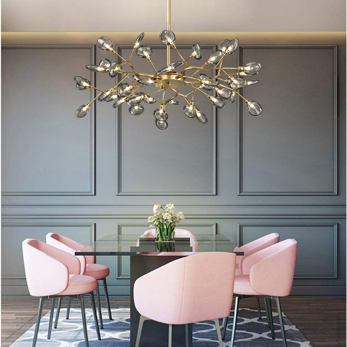 Ver imagem 4 de Lustre Teto 85cm Ramos de Árvore 45 Leds Luminária Metal Dourado Gimpo Ra-45-gold-ash