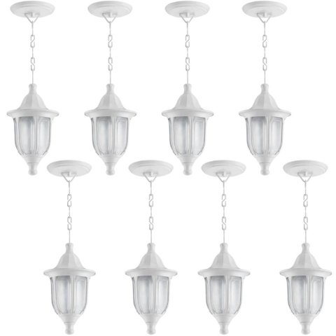 Kit 8 Pendentes Bivolt Internos Externos Brancos Luminárias de Teto Lustre Dital Modena