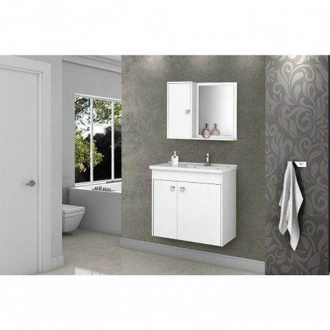 Conjunto Gabinete e Espelheira Zurique para Banheiro Branco