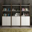 Ver imagem 1 de Kit 3 Estantes para Livros Az Biblioteca 6 Portas Premium Espresso Móveis Branco/Nogal