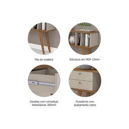 Aparador de Sala Jantar Elis 2 Gavetas 3 Nichos Savana c/ Off White - Cimol - 4