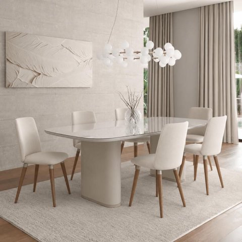 Conjunto de Jantar Mesa Off White Lintz 6 Cadeiras Dakota - Linho Off White - Linked 02