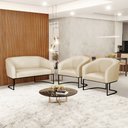 Ver imagem 2 de Sofá Namoradeira e 2 Poltronas Base Industrial Preto Stella Corino Bege D03 - D'Rossi