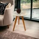 Ver imagem 1 de Mesa Lateral Redonda com Vidro Off White Pés em Madeira Maciça 100% MDF 50x40cm Marrom