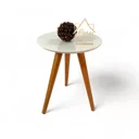 Ver imagem 2 de Mesa Lateral Redonda com Vidro Off White Pés em Madeira Maciça 100% MDF 50x40cm Marrom