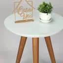 Ver imagem 6 de Mesa Lateral Redonda com Vidro e Pés Palito Branco em Madeira Maciça 100% MDF 50x40cm Marrom