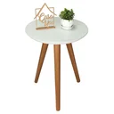 Ver imagem 2 de Mesa Lateral Redonda com Vidro e Pés Palito Branco em Madeira Maciça 100% MDF 50x40cm Marrom