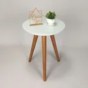 Ver imagem 5 de Mesa Lateral Redonda com Vidro e Pés Palito Branco em Madeira Maciça 100% MDF 50x40cm Marrom
