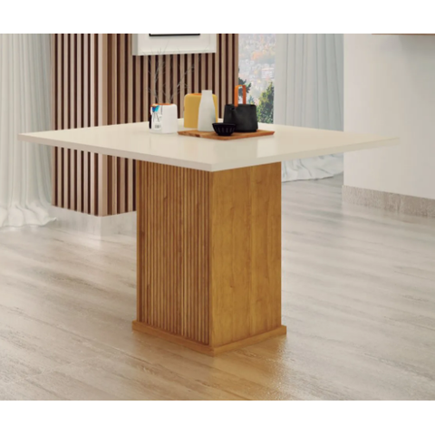 Mesa de Jantar 4 Lugares Tampo Mdf/vidro Napoli 90cm Canto Copo - Leifer Móveis - Freijó/freijó Deco