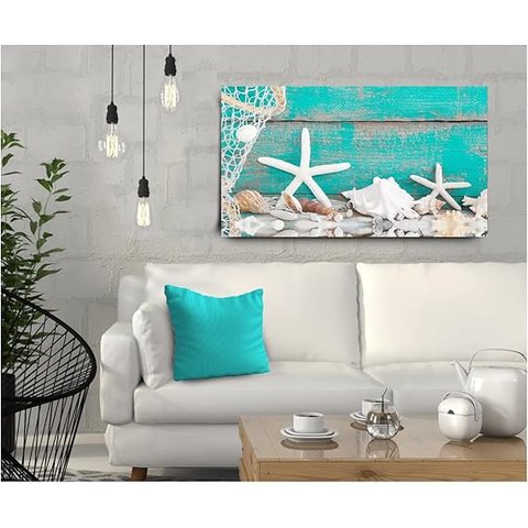 Quadro Decorativo Estrela do Mar Azul Tiffany Moderno Casa de Praia Grande