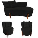 Ver imagem 1 de Kit Namoradeira + 2 Poltronas Decorativa Luna Suede Preto