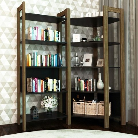 Estante de Canto 5 Prateleiras 136CMX166CM Az Preto/Nogal