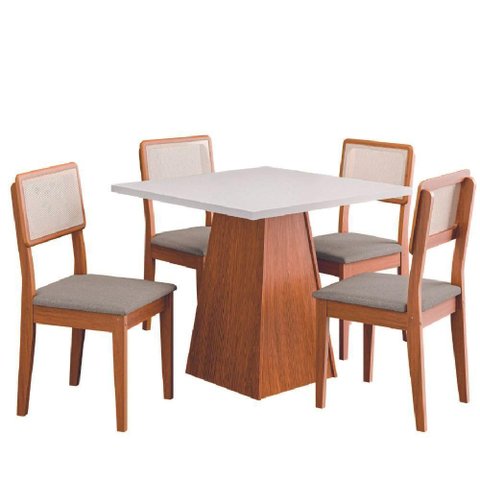 Conjunto Sala de Jantar Mesa Trento Quadrada 4 Cadeiras Santiago Dobuê Madeirado Off White