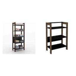 Conjunto 2 Estantes para Livros AZ Biblioteca 1 Alta 1 Baixa Premium Espresso Móveis - 6