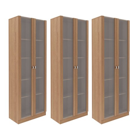 Conjunto de Armários C/ Portas de Vidro Amêndoa Tecnomobili
